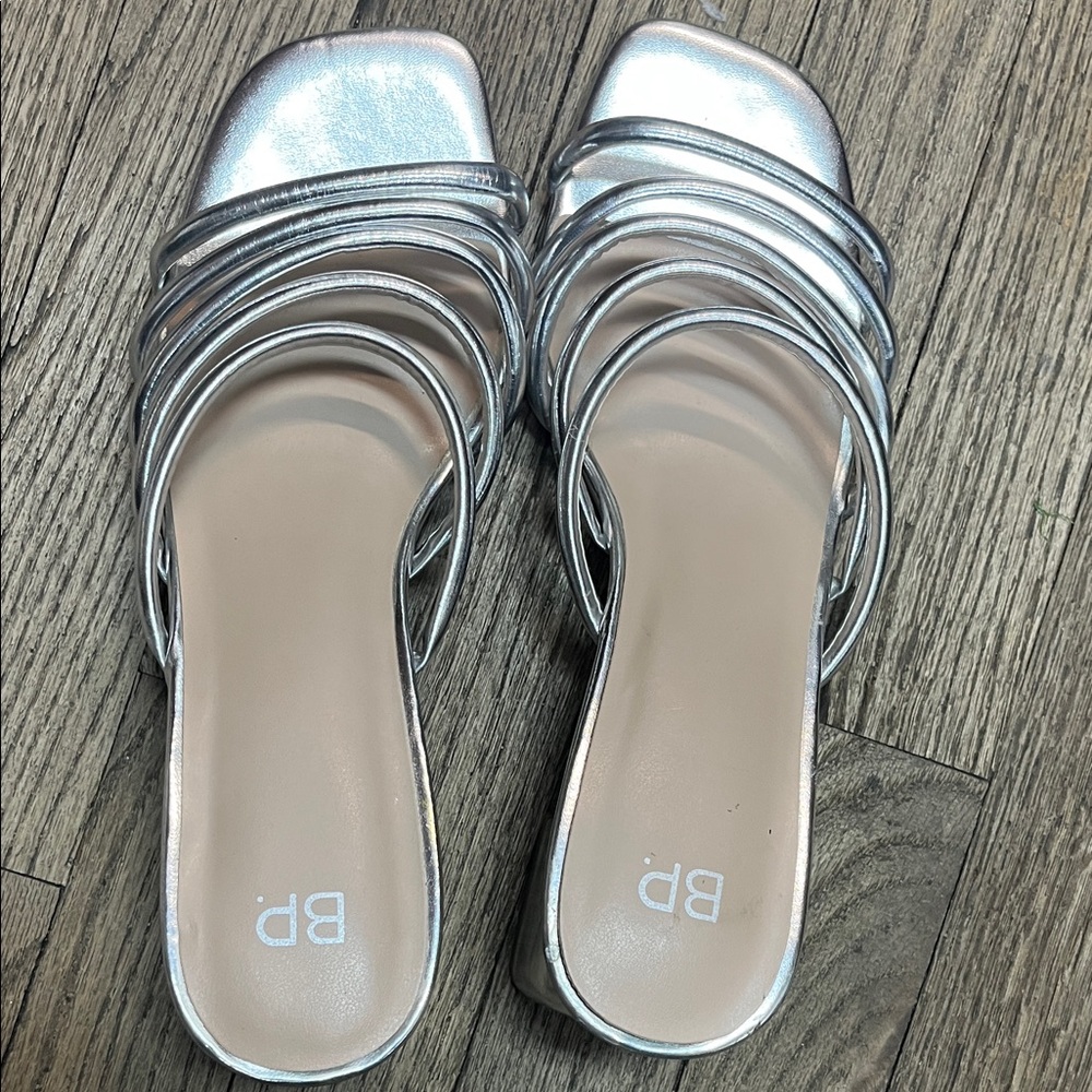 BP Metallic Silver Strappy Sandals